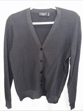 Theory Black Textured V-Neck Button Cardigan